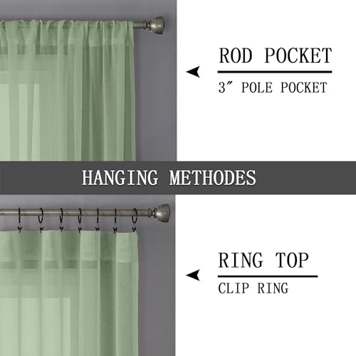 Sheer Curtains Linen Textured Living Room Curtain Sheers Light Filtering Rod Pocket Voile Curtains for Bedroom (42"W x 63"L (Pack of 2) / Sage Green)
