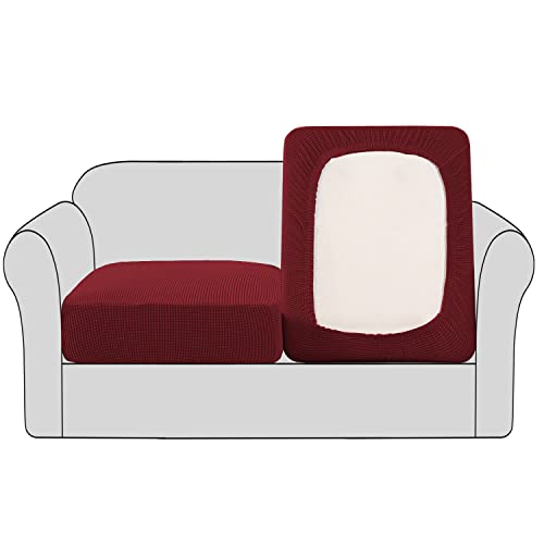High Stretch Individual Seat Cushion Covers Sofa Slipcovers Couch Cushion Covers Sofa Covers Featuring Jacquard Textured Twill Fabric (Wine/Burgundy)