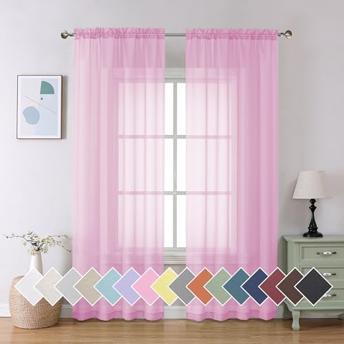 Sheer Pink Curtains 72inches Long (40"W x 72"L (Pack of 2) / Light Pink)