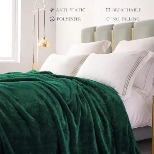 Fuzzy Plush Fleece Bed Blanket Twin XL Size (Forest Green / 90x66 IN)