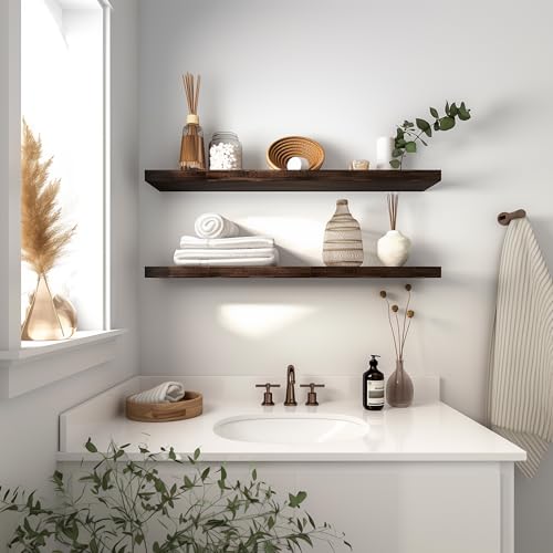 36 Inch Floating Shelves for Wall Rustic Brown Wood Wall Shelves for Bedroom Set of 4 (36 inch / Rustic Brown)