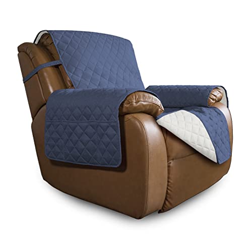 Reversible Couch Cover (Dark Blue/Ivory / Large Recliner)