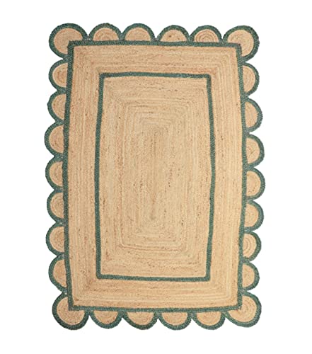 Scallop Pattern Jute Bohemian Area Rug (2'6"x10' (Runner) / Green)