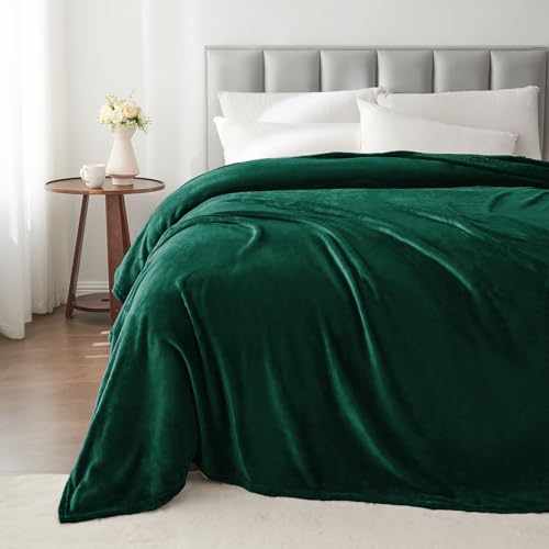 Fleece Blanket Soft Plush Queen Bed Blanket Forest Green 90"x90" (Forest Green / Queen(90"x90"))
