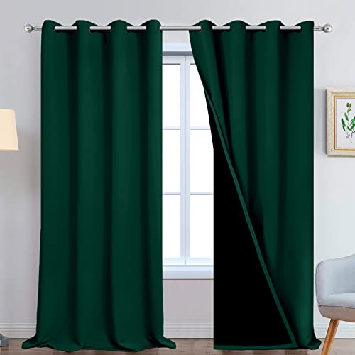 Dark Green 100% Blackout Curtains 108 Inches Long 52" Wide 2 Panels (52"W x 108"L (Pack of 2) / Dark Green)