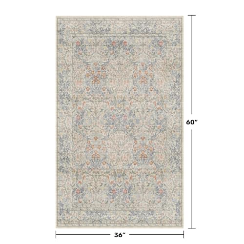 3x5 Washable Area Rug for Bedroom Beside Bed Mat (Beige Blue / 3' x 5' (Rectangular))