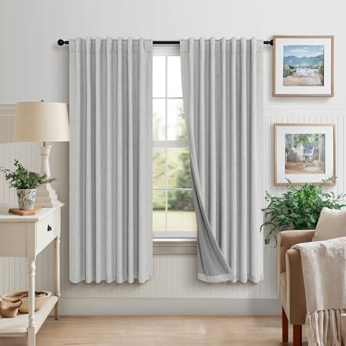 63 Inch Length Curtains for Living Room Black Out 2 Panel Faux Linen Rustic Country Farmhouse Style Room Darkening Light Gray Blackout Curtains for Bedroom Dove Grey 52 x 63 Inches Long (Light Grey / 52"W x 63"L (Pack of 2))