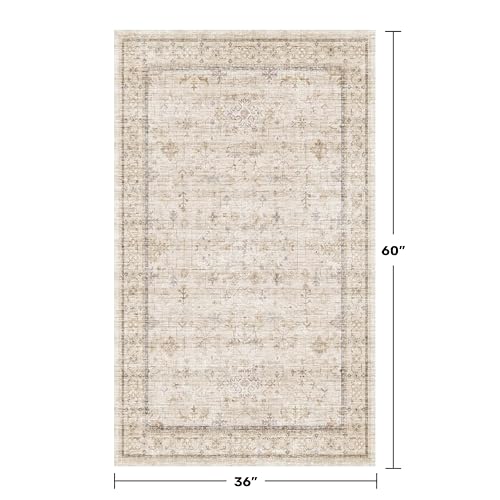 Washable Cream Farmhouse Bathroom Rug (3' x 5' (Rectangular) / Light Sand Beige)