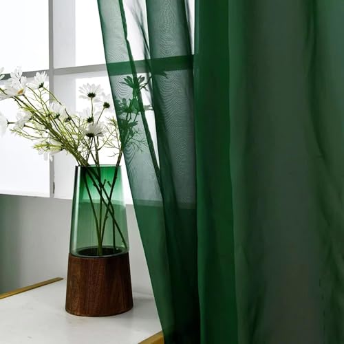 Basic Rod Pocket Sheer Voile Window Curtain Panels Foliage Green 1 Pair 2 Panels 52 Width 36 Inch Long for Kitchen Bedroom Children Living Room Yard（Foliage Green (Foliage Green / 52"W x 36"L (Pack of 2))