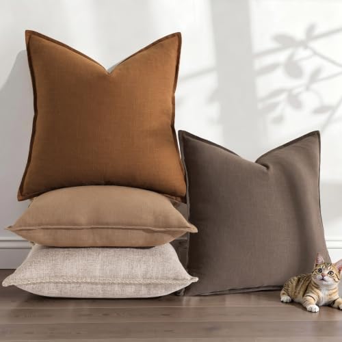 Fall Brown Linen Throw Pillow Covers 26x26 Set of 2 (Linen Brown / 26" x 26" (Pack of 2))