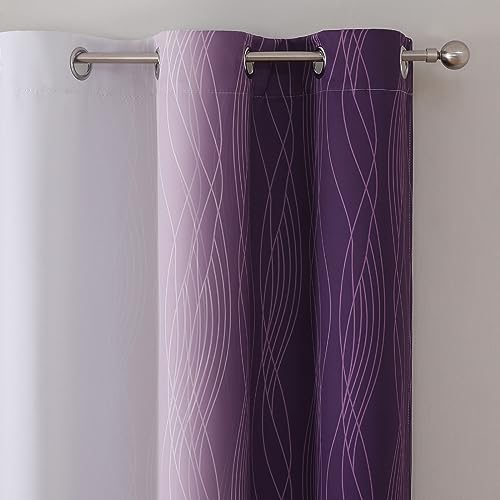 Purple and Greyish White Ombre Blackout Curtains for Bedroom 54 Inches Long (Purple and Greyish White / 42"W x 54"L (Pack of 2))