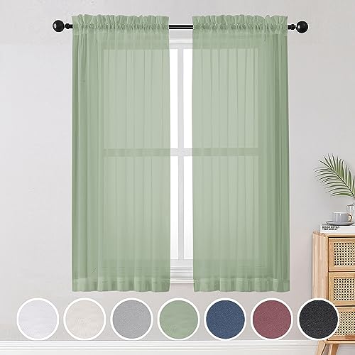 Sheer Curtains (Sage Green / 42"W x 63"L (Pack of 2))