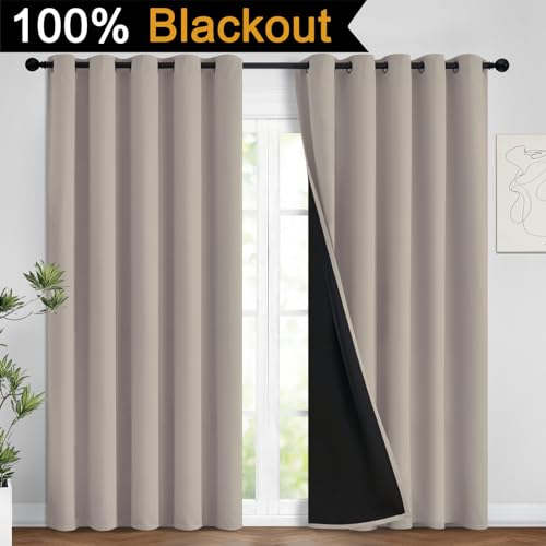 Natural Blackout Curtains 63 Inches Long for Bedroom 62" Wide 2 PCS (62"W x 63"L (Pack of 2) / Natural)