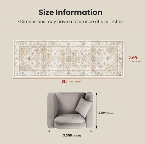 Amada 2'6" x 8' Washable Runner Rug for Hallway (2'6" x 8' (Runner) / Distressed Beige/Cream)