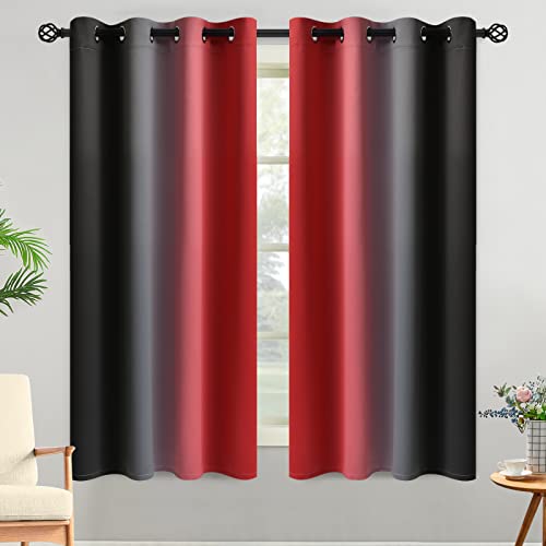 Red Black Ombre Curtains 52x63 Inche Long 2 (52"W x 63"L (Pack of 2) / Red and Black)