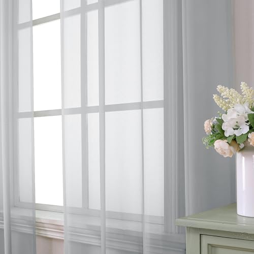 Light Grey Sheer Curtains 45 Inch Length 2 Panels Set (42"W x 45"L (Pack of 2) / Light Grey)