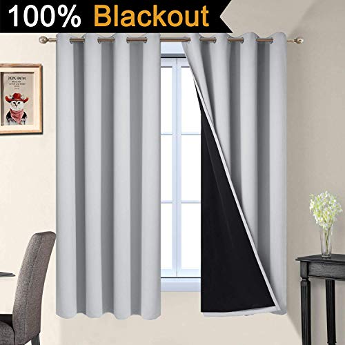 Light Grey 100% Blackout Curtains 63 Inches Long 52" Wide 2 Panel (52"W x 63"L (Pack of 2) / Light Grey)