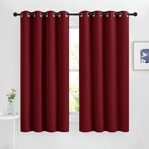 Blackout Curtains 63 inches Long for Bedroom (Burgundy Red / 46"W x 63"L (Pack of 2))