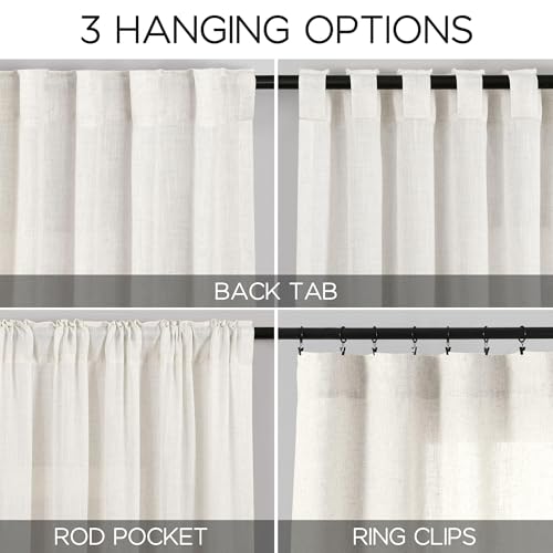Extra Long Beige White Linen Curtains 144 Inch for Living Room 2 Panels Set Rod Pocket Back Tab Light Filtering Semi Sheer Curtain Privacy Floor to Ceiling High Ceiling Drapes for Farmhouse 52x144 (52"W x 144"L (Pack of 2) / Beige White)