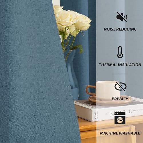 Dusty Blue Linen Textured Curtains 96 Inches Long for Living Room (Linen Dusty Blue / 52"W x 96"L (Pack of 2))