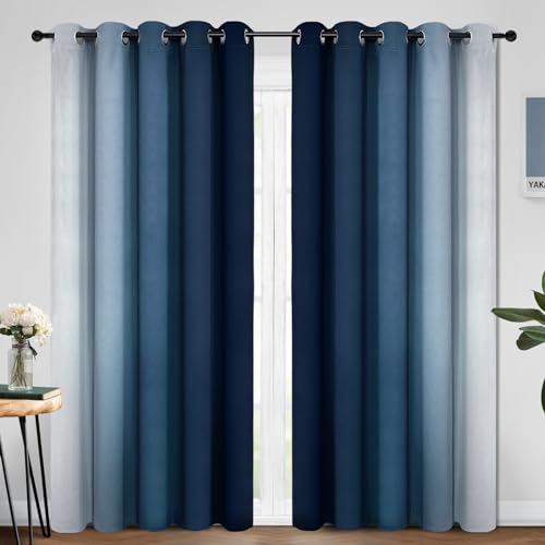 Ombre Curtains Blue and Greyish White for Living Room (70"W x 84"L (Pack of 2) / Blue)