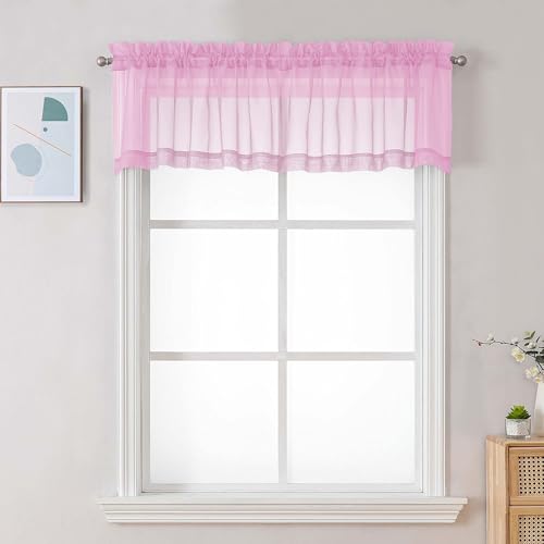 Pink Sheer Valances for Windows (Pink / 42"W x 16"L (Pack of 2))