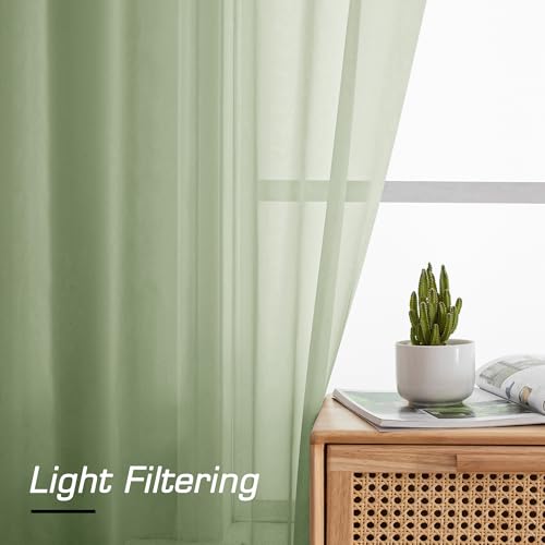 Light Green Sheer Curtains 72 Inches Long 2 Panels for Living Room (Light Green / 42"W x 72"L (Pack of 2))