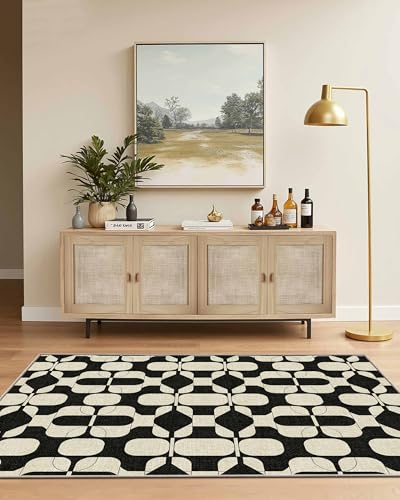 3x5 Washable Rug Modern Carpet for Entryway Bedroom (Black Beige / 3' x 5' (Rectangular))