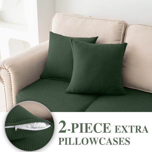Couch Cushion Covers for Sectional Sofa L Shape Washable Separate Seat Chaise Couch Cover Stretch Sofa Slipcovers with 2 Pcs Pillowcases (Green / Seat Only: 2 Seat + 1 Chaise)
