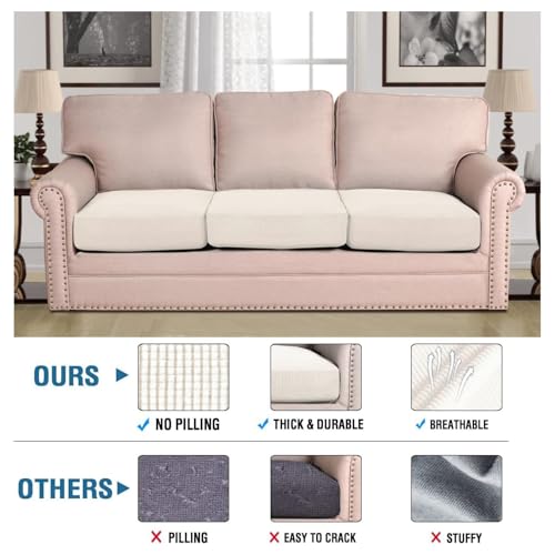 Super Stretch Individual Seat Cushion Cover Sofa Covers Couch Cushion Covers Slipcover Sets Thick Jacquard Textured Twill Fabric (Porcelain White / 3 Cushion Sofa)