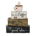 4 Pcs Coffee Bar Sign Wooden Blocks with Cup Topper Coffee Decor (Coffee Bar)