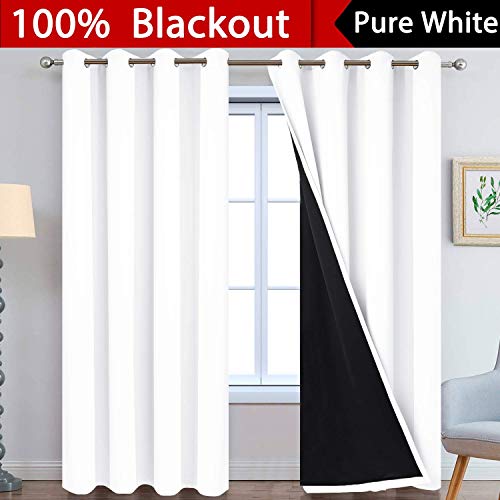 Pure White 100% Blackout Curtains 96 Inches Long 52" Wide 2 Panel (52"W x 96"L (Pack of 2) / Pure White)