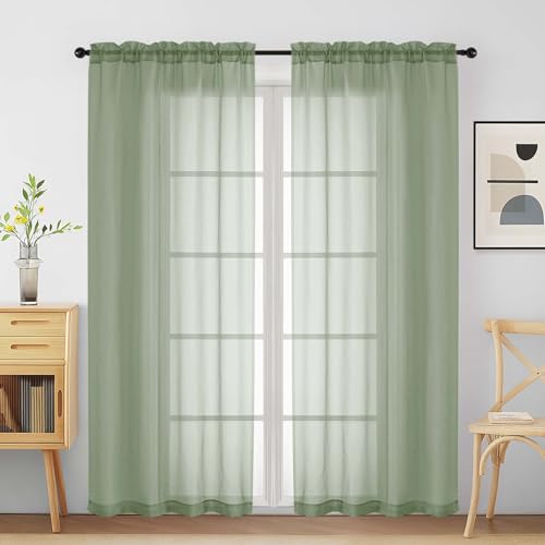 Sage Green Sheer Curtains for Window 72 inches Long 2 Panels Set (42"W x 72"L (Pack of 2) / Sage Green)