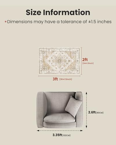 Amada Small 2x3 Washable Area Rug for Entryway (2' x 3' (Runner) / Distressed Beige/Cream)