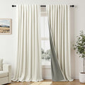 Extra Wide 70 Inch Blackout Curtains & Drapes 108 Inch Long 2 Panel for Sliding Glass Doors Modern Farmhouse Linen Blend Heavy Floor to Ceiling Large Window Bedroom Drape 70x108 Length Cream Off White (Natural / 70"W x 108"L (Pack of 2))