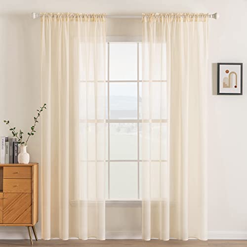 Cream Beige Sheer Curtains 38 X 72 Inches (Cream Beige / 38"W x 72"L (Pack of 2))