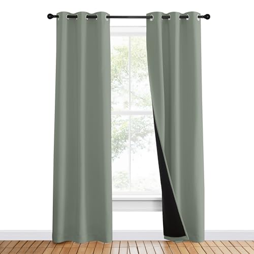 100% Blackout Window Curtain Panels (Greyish Green / 37"W x 80"L (Pack of 2))