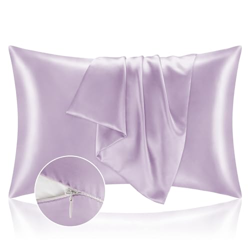 Zipper Satin Pillowcases (Lavender / Standard (20" x 26")-Zipper)