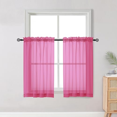 Short Hot Pink Sheer Curtains 36 Inch Length 2 Panels Set (Hot Pink / 42"W x 36"L (Pack of 2))