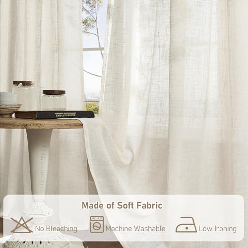 108 inch Semi Sheer Linen Curtains for Living Room Bedroom 2 Panels (Natural / 52"W x 108"L (Pack of 2))