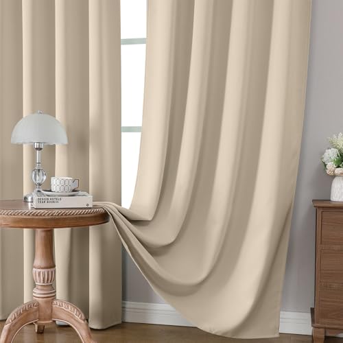 Light Beige Blackout Curtains 45 inch Length 2 Panels Set (Light Beige / 52"W x 45"L (Pack of 2))