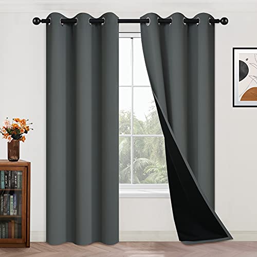 Dark Grey 100% Blackout Curtains 84 Inches Long 42" Wide 2 Panels (42"W x 84"L (Pack of 2) / Dark Grey)