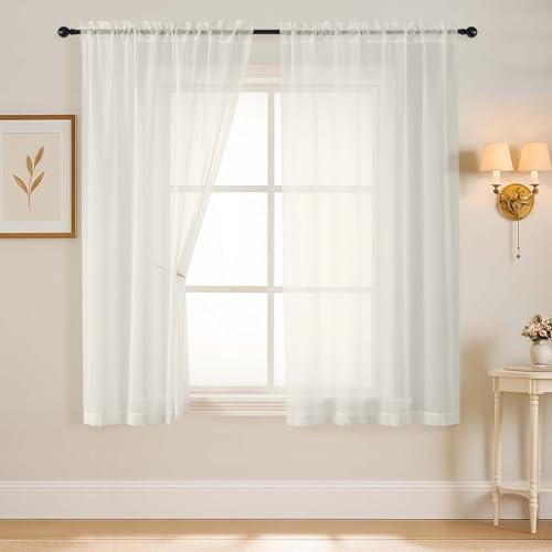 Ivory Sheer Curtains 63 Inch Length 2 Panels (42"W x 63"L (Pack of 2) / Ivory)