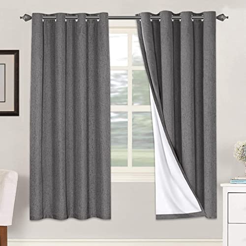 Linen Blackout Curtains 72 Inches Long 100% Absolutely Blackout Thermal Insulated Textured Linen Look Curtain Draperies Anti (Grey / 52"W x 72"L (Pack of 2))