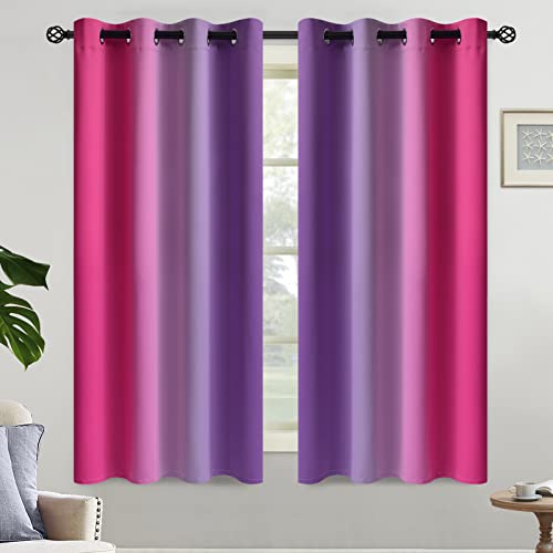 Ombre Purple and Pink Curtains for Bedroom (52"W x 63"L (Pack of 2) / Pink and Purple)