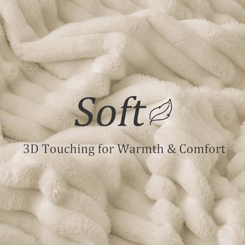 Ribbed Twin Blanket for Couch & Bed (Beige / Twin(60"x80"))