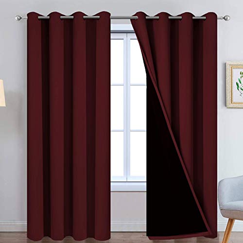 Burgundy Red Blackout Curtains 96 Inches Long for Bedroom 52" Wide (52"W x 96"L (Pack of 2) / Burgundy Red)