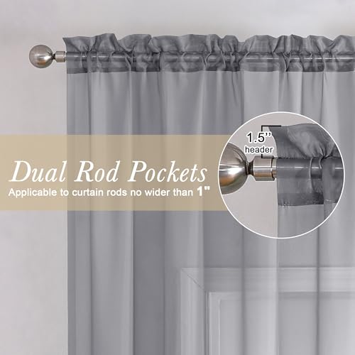 Charcoal Grey Sheer Curtains 120 Inches Long 2 Pcs (Charcoal Grey / 59"W x 120"L (Pack of 2))
