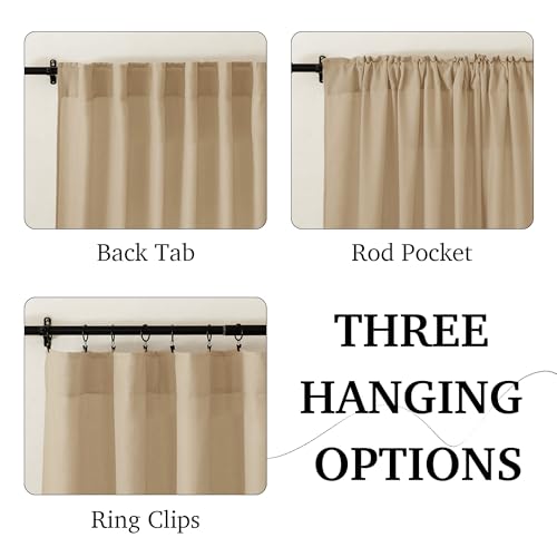 Sheer Curtains 108 inches (H - Camel / 52"W x 108"L (Pack of 2))