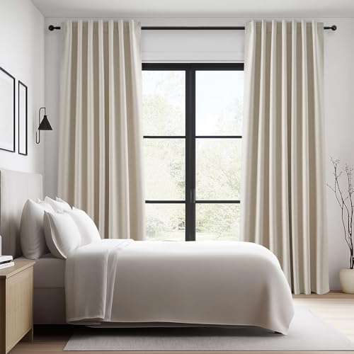 Cream Linen Blackout Curtains 102 Inch Length 2 Panels Set for Living Room Bedroom Back Tab Thermal Insulated 100% Black Out Linen Drapes Room Darkening Cabin Curtains Beige (Beige / 52"W x 102"L (Pack of 2))